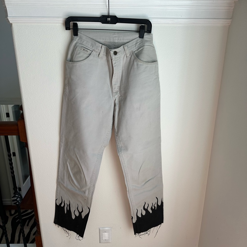 Handpainted Vintage Wrangler Light Grey Jeans Size 28